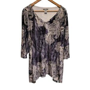 2XL Catherines Velvet Burnout Top Tunic Asymmetrical Shark Bite Paisley Silver